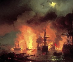 Фрагмент картины И. К. Айвазовского «Чесменский бой» (1848)